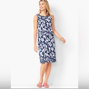 NWOT Talbots Petites 8 Blue Mixed Fruit Textured Cotton Shift Dress Classic 8P